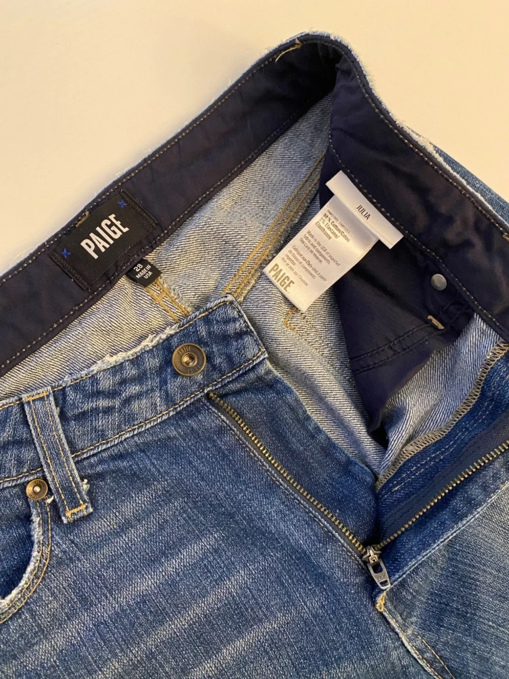 PAIGE Julia Straight Leg Jeans Sz 28 James Wash - Distressed Waist & Raw Hem
